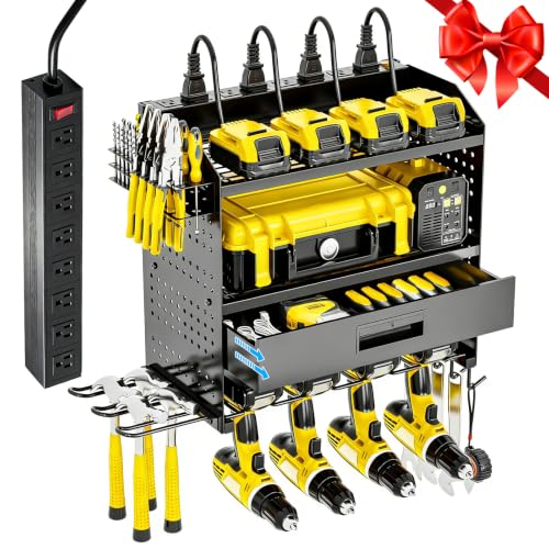 Power Tool Organizer Wall Mount with Charging Station & Drawers - size: Small