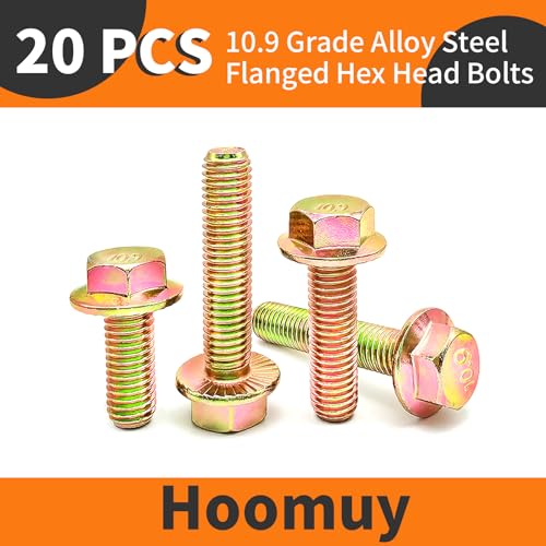 M6 x 40mm 20pcs Heavy Duty Flanged Hex Head Bolts, Flange Hexagon Head Screws, 10.9 Grade Alloy Steel, Yellow Zinc Plated, Metric Fully Thread - size: M6 x 40mm(20pcs)