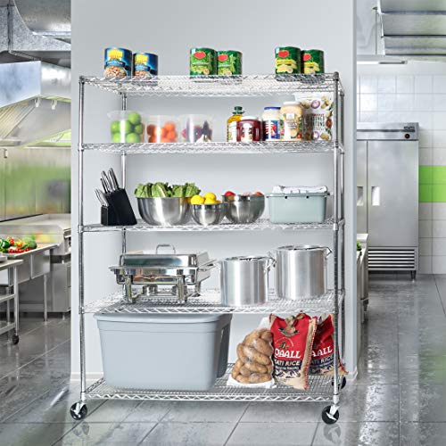 Seville Classics UltraDurable Heavy Duty NSF Solid Steel Wire Rack Storage Unit Wheels, 5-Tier Shelving, 60" W x 24" D - color: Steel, size: 5-Tier Shelving, 60" W x 24" D