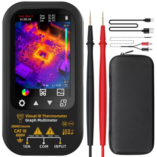 BSIDE Thermal Multimeter Data Recorder, 320x320 IR Resolution with 360-Degree Rotate Touch LCD, 15 Thermal Palettes, 20000 Counts Amp Cap Diode Peak Voltage Tester for Automotive HVAC Circuit Break - color: SH6