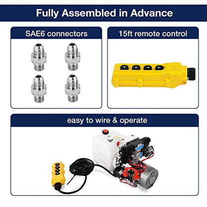 Hydraulic Power Unit Double Acting Hydraulic Pump 4.5 Quart Reservoir 12V DC Double Solenoid Dump Trailer Pump Electric Hydraulic Pump for Dump Trailer Car Lifting - color: White-Plastic, size: Double Acting + 4.5 Quart