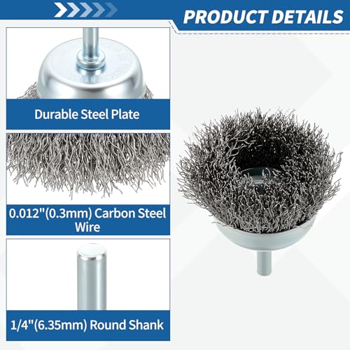 6Pack 2" Wire Brush for Drill with 1/4" Round Shank