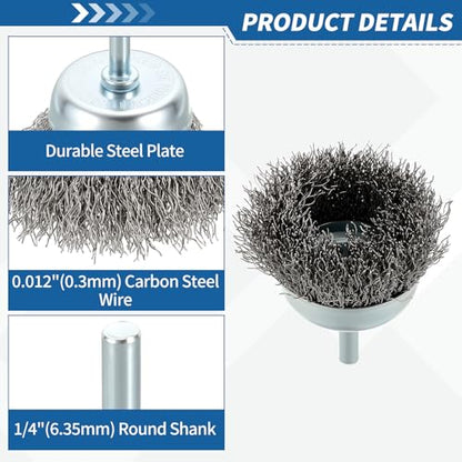 6Pack 2" Wire Brush for Drill with 1/4" Round Shank