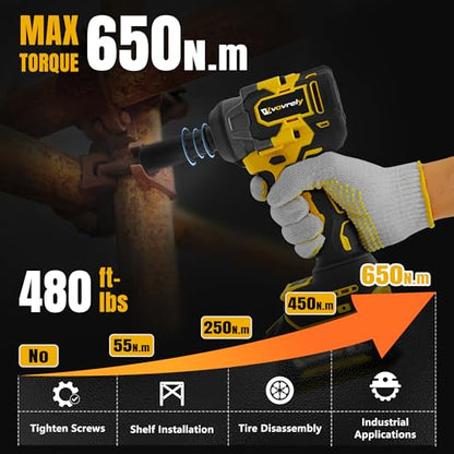 1/2" Cordless Impact Wrench 650N.m(480 Ft-lbs) Brushless Impact Gun