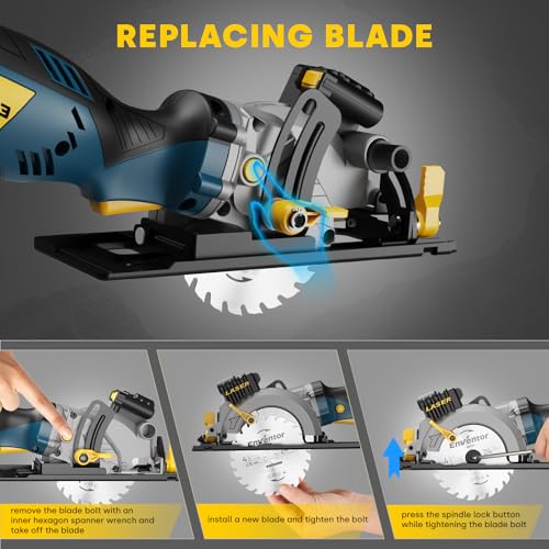 Enventor Mini Circular Saw with Laser Guide, 6 Blades 4-1/2", 5.8A Corded