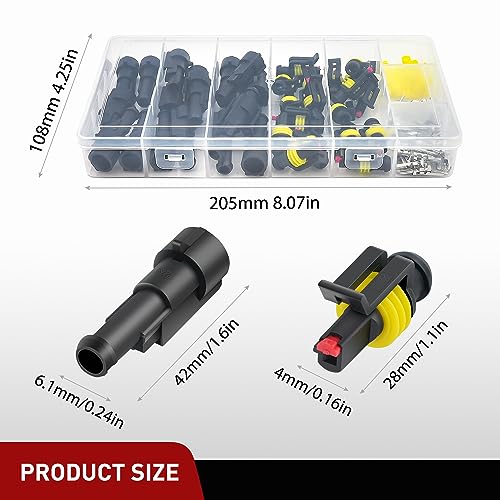Nilight 120PCS 1 Pin Electrical Connector ‎Plug with Male Female Terminals - size: 1Pin Connector 200Pcs