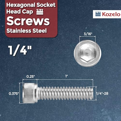 50pcs Socket Head Cap Screws 1/4"-28x1 304 Stainless Steel Silver - color: Silver, size: 1/4"-28x1"