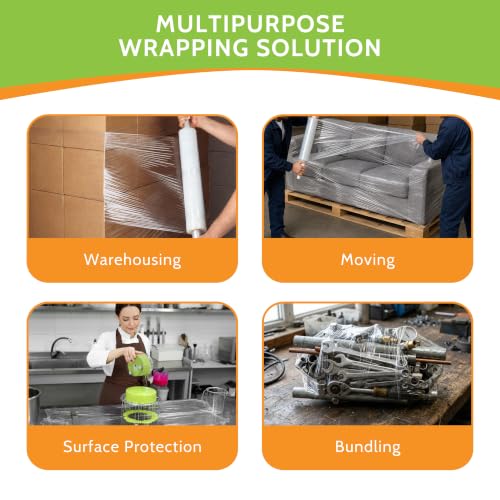 PSBM Stretch Film/Wrap with Extended Core Handles, 4 Rolls 20" x 1000 Feet 70 Gauge, Heavy Duty Up to 600% Industrial Strength Clear Shrink/Plastic Wrap for Packing, Shipping, Storage - size: 4 Pack, style: 70 Gauge