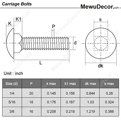 5/16-18 x 1" Carriage Bolts, Stainless Steel 18-8 (304), Round Head, Square Neck, Fully Threaded, 20 PCS - color: Silver, size: 5/16-18 x 1"