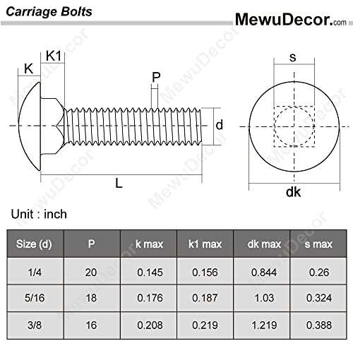 5/16-18 x 1-1/2" Carriage Bolts, Stainless Steel 18-8 (304), Round Head, Square Neck, Fully Threaded, 20 PCS - color: Silver, size: 5/16-18 x 1-1/2"