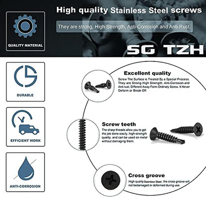 #12 x 1 Sheet Metal Screws 100Pcs 410 Stainless Steel Flat Head Fast Self Tapping Screws Black Oxide by SG TZH - size: #12 x 1"