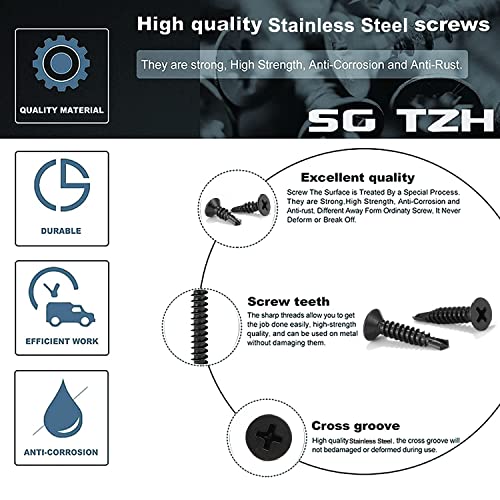 #10 x 2 Sheet Metal Screws 100Pcs 410 Stainless Steel Flat Head Fast Self Tapping Screws Black Oxide by SG TZH - size: #10 x 2"