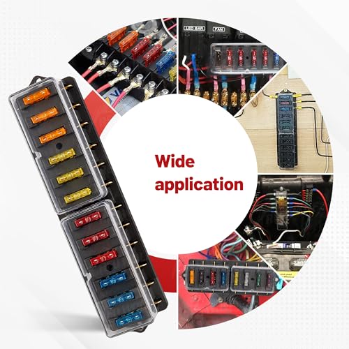 RED WOLF Car 10 Way Fuse Block Blade Fuse Box Standard Circuit Fuses Holder Fit Car Trailer Truck SUV Boat Marine Auto RV Power Distribution Panel Damp-Proof Cover DC 10-32V - size: 10 Way