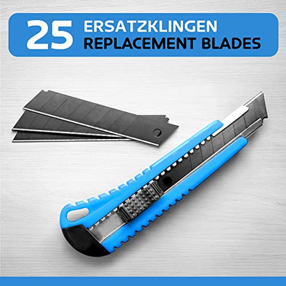 18mm Box Cutter Blades, Carbon Steel Snap Off Blade Refills, Black, 25 PK - style: 18mm
