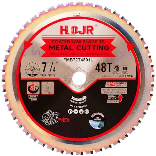 Dia 7-1/4" (184mm) 48-Tooth Arbor 5/8" Metal Cutting Circular Saw Blade, for Steel and Stainless Steel,The Cutting Head Uses a Special Anti-Heat Sticking Coating,FMB 7-1/4 inch 48-Tooth 5/8" -TA - size: Steel 7-1/4" 48T