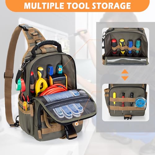 Electrician Tool Pouch Bag, Zippered HVAC Tool Organizer - color: Green