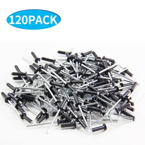 Jiozermi Aluminum Blind Rivets, 1/8" x 1/2", Black,120 Pcs - size: 1/8” x 1/2”