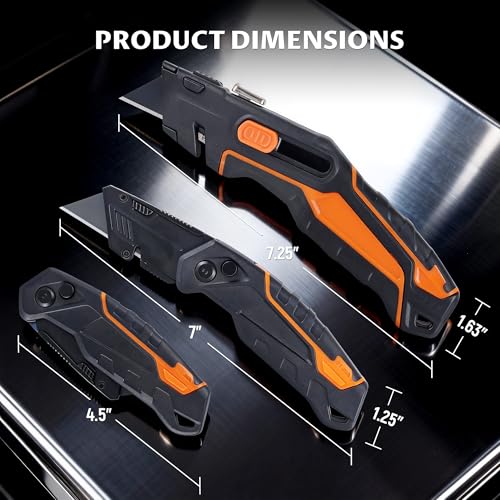 Lichamp Utility Knife 4 Pack, Quick-Change Razor Box Cutter 2-in-1 Retractable Knives and Folding Knife Set, Blade Storage in handle with 16-Pieces SK2 Blades Included