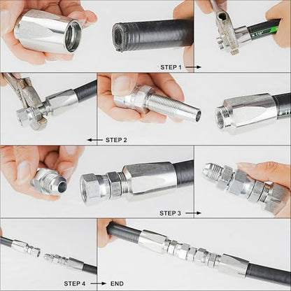 2PCS 3/8'' Reusable Hydraulic Fittings, Size #06 Single Wire Hydraulic Hose Repair Kit - size: 3/8''