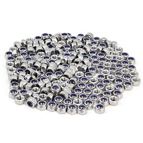 M6 x 1mm Pitch 304 Stainless Steel Self-Locking Hex Lock Nuts, Nylon Insert LockNuts Silver Metric Self Clinching Hex Lock Nuts for Hardware Parts, 200pcs/pack (M6-200pcs) - size: M6-200pcs