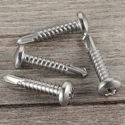 Mellewell #10 x 3/4" (1/2" to 2-1/2" Available) Pan Head Self Drilling Screws, Self Tapping Sheet Metal Screws, 410 Stainless Steel, 100 PCS - color: Silver, size: #10 x 3/4"
