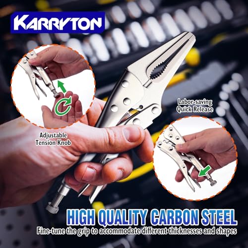 16PCS Locking Pliers Set, Carbon Steel, Fast Release, Curved Jaw, Long Nose, Straight Jaw, U-Shaped,Pinch Off,C-clamp, Chain Clamp, Sheet Metal Clamp w/Multifunction Oxford Tool Bag - size: Locking Pliers Set (16-Piece)