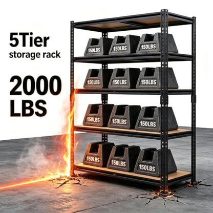 Garage Storage Shelves Heavy Duty Garage Shelving Units 60" x 28" x 12"in Metal Shelving 5 Tier Adjustable Rack Shelfs 2000LBS Suitable For Garage Basements, Warehouses, Kitchens, and Storage Rooms - size: 60" H x 28" W x 12" D