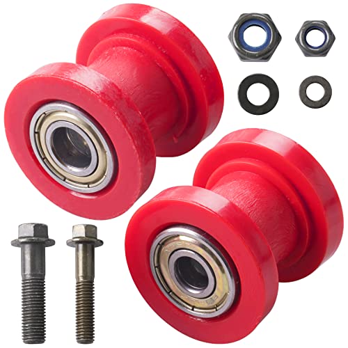 JINGKE 8mm and 10mm Chain Roller Pulley Tensioner Wheel Guide Per for Motorcycle Mini Bike Atv 125cc 140cc 160cc SSR XR125 CRF50 KLX110 Pitster Pit Dirt Bike Parts（RED）… - color: Red