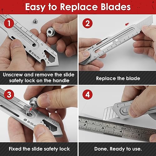 BIBURY 2 Pack 18mm Retractable Utility Knife, Stainless Steel Box Cutter - color: Silver