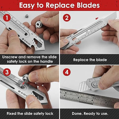 BIBURY 2 Pack 18mm Retractable Utility Knife, Stainless Steel Box Cutter - color: Silver