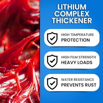 Premium Red & Tacky Grease Tube (10-Pack Case of Cartridges) Lithium Complex NLGI 2 EP for Grease Gun | High Temp Wheel Bearing Lubricant | Tractor Automotive Axle CV Trailer Ball Hitch | HeavyDuty