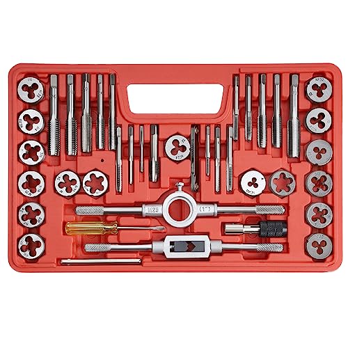 Anfrere 40pcs SAE Tap and Die Set, SAE Standard Rethreading Tool Kit - size: 40pcs Standard