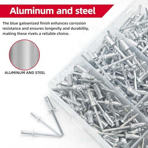 Aluminum Pop Rivets Assortment Kit Blind Rivets for Metal, Furniture, Automotive, Instrument 505 Set