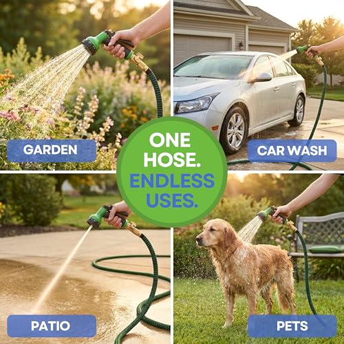 J&B XpandaHose 100ft Expandable Garden Hose, Lightweight, Brass Connectors - color: Green/Black, size: 100ft