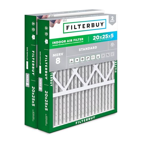 Filterbuy 20x25x5 Air Filter MERV 8 Dust & Allergy Defense (2-Pack) - size: 20x25x5 (Actual: 19.88 x 24.75 x 4.38)