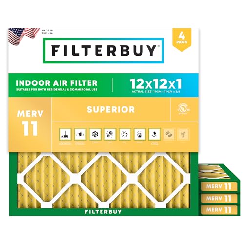 Filterbuy 12x12x1 Air Filter MERV 11 Pet & Allergy Defense (4-Pack) - size: 12x12x1