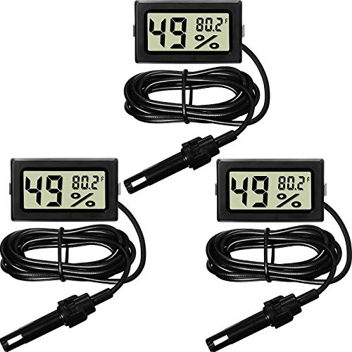 Weewooday 3 Pcs Digital Humidity Meter with Probe LCD Thermometer,Black - size: Black