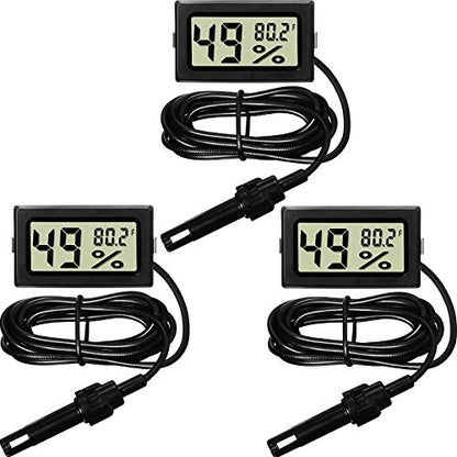 Weewooday 3 Pcs Digital Humidity Meter with Probe LCD Thermometer,Black - size: Black