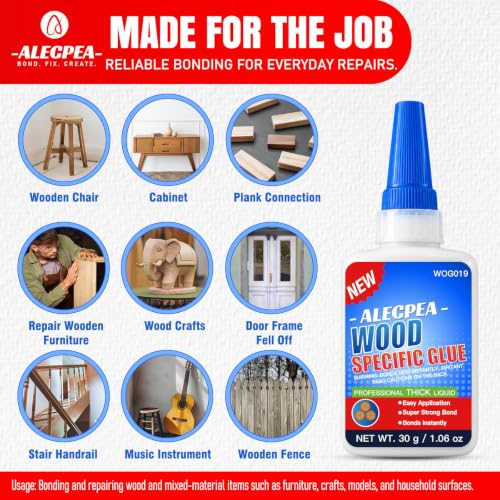 ALECPEA Wood Glue, Thick CA Glue for Wood, 30g with 3 Droppers - color: Wood Glue