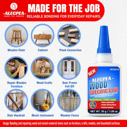 ALECPEA Wood Glue, Thick CA Glue for Wood, 30g with 3 Droppers - color: Wood Glue
