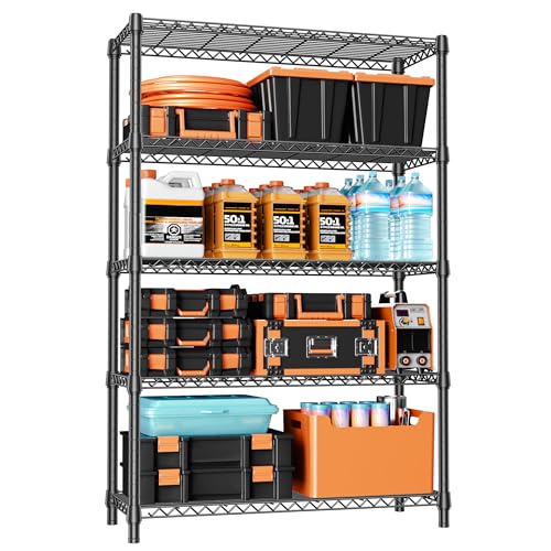IZEUK 1750 LBS Garage Shelving Wide Storage Shelves Metal Shelves Heavy Duty Adjustable Utility Shelf Rack (Black, 5 Tier, 15.7" D x 45.3" W x 70.9" H) - color: Black, size: 5 Tier, 15.7" D x 45.3" W x 70.9" H