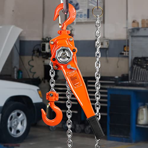 VEVOR Manual Lever Chain Hoist, 1-1/2 Ton 3300 lbs Capacity 10 FT Come Along, G80 Galvanized Carbon Steel with Weston Double-Pawl Brake,Auto Chain Leading & 360° Rotation Hook, for Garage Factory Dock - size: 1-1/2 Ton 10FT