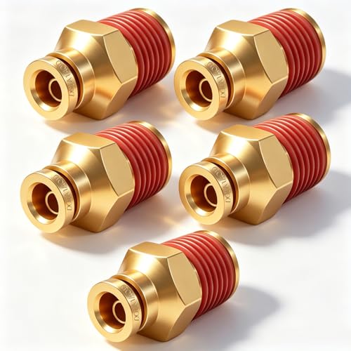 1/4" DOT Push to Connect Air Fittings, Brass 1/4" Tube OD x 3/8" NPT Male Straight Adapter, Quick-Connect Fittings for Air Suspension, Truck Trailer & Air Brake System (5-Pack) - size: 1/4"OD × 3/8"NPT Thread