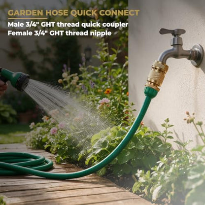 HQMPC Garden Hose Quick Connect Solid Brass Quick Connector Garden Hose Fitting Water Hose Connectors 3/4 inch GHT (2SETS) - size: 2 Sets