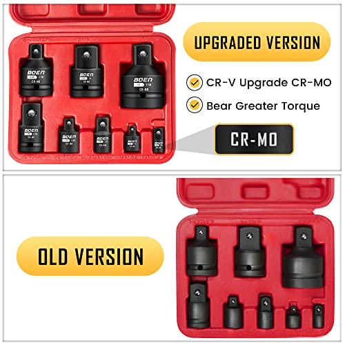 BOEN 8 Piece Impact Socket Adapter and Reducer Set, 1/4" 3/8" 1/2" 3/4" Drive Socket Adapter Set with Durable Case for Impact Driver Conversions (Upgraded) - size: 8 Piece
