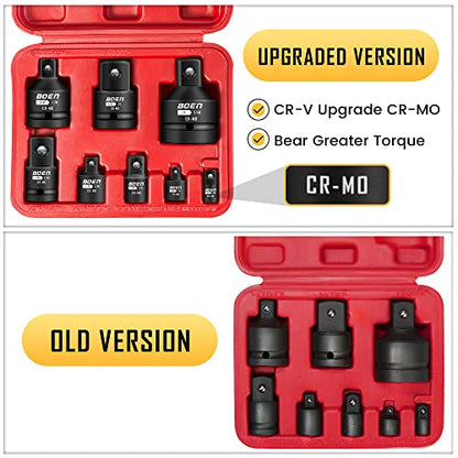 BOEN 8 Piece Impact Socket Adapter and Reducer Set, 1/4" 3/8" 1/2" 3/4" Drive Socket Adapter Set with Durable Case for Impact Driver Conversions (Upgraded) - size: 8 Piece