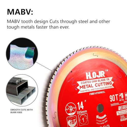Metal Cutting Circular Saw Blade, Steel and Stainless Steel Cutting, The Cutting Head uses a Special Anti-Heat Sticking Coating with high Finish and Long Life,FMB 14 inch 90-Tooth 1" -TA - size: Steel 14" 90T