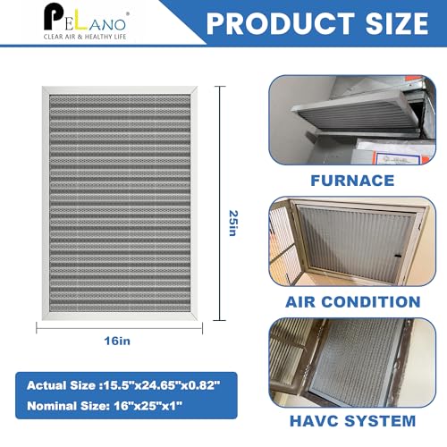 16x25x1 Reusable Air Filter, Electrostatic HVAC Air Filter, Lasts a Lifetime, Washable, Enjoy Fresher Air in Home and Office, MERV 8 (Actual Size:15.5x24.65x0.82 Inch) - size: 25" x 16" x 1"