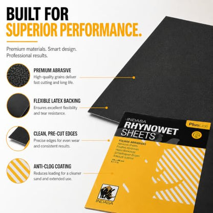 Indasa 50 PCS 9x11” Wet & Dry Sandpaper Sheets, 280 GRIT, Rhynowet Clog-Resistant Abrasive for Wood, Metal, Auto, Paint & Clear Coat Finishing, Sand Paper Aluminum Oxide, Plusline - size: 280 GRIT 9"x11" Aluminum Oxide