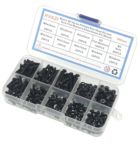 Metric M3 Black Nylon Phillips Pan-Head Screws, Nuts & Washers Kit - color: Black-M3